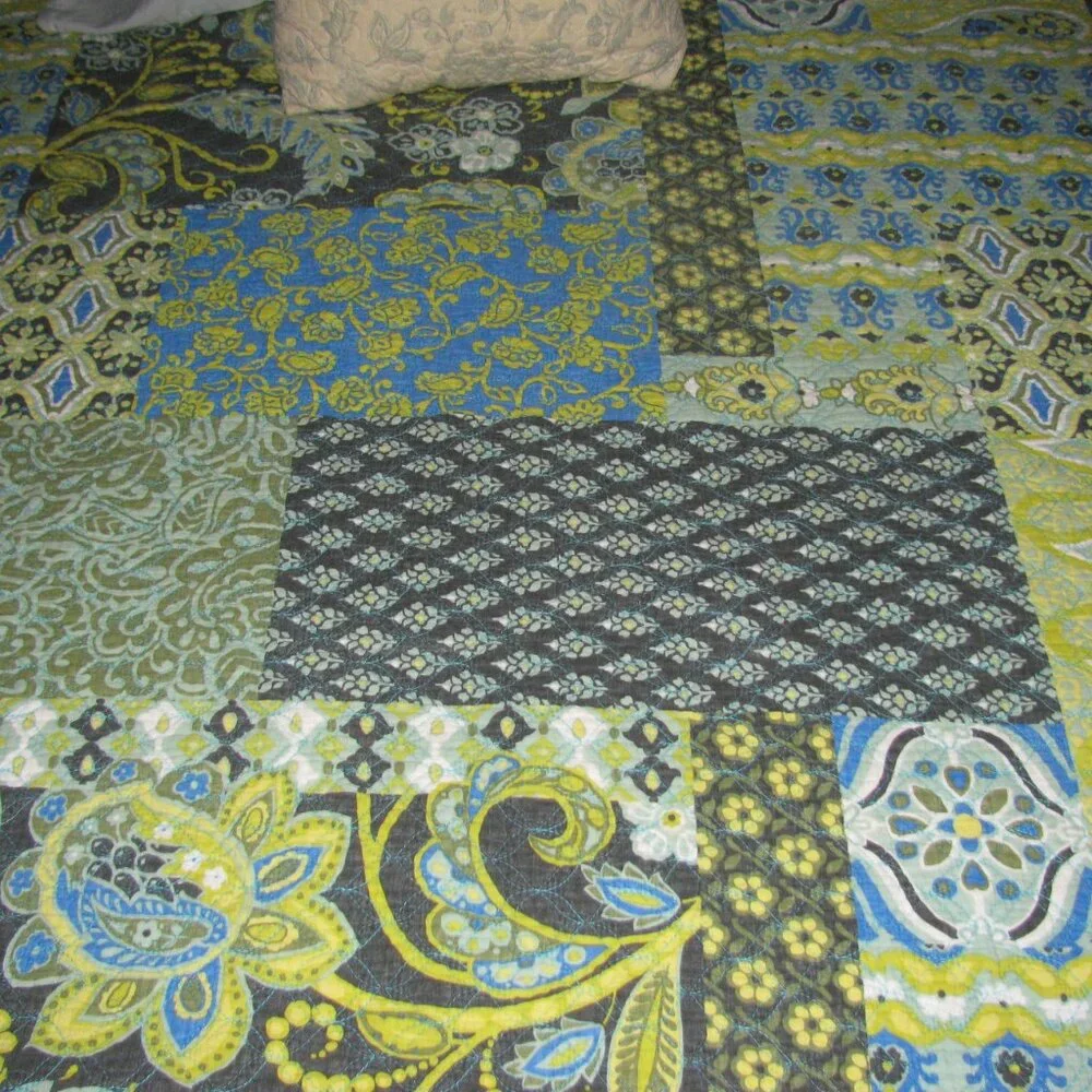 Blue and Green Paisley Quilt Coverlet - Home Bedding